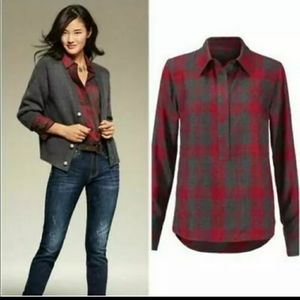 Cabi 3587 pullover tunic top red and gray plaid